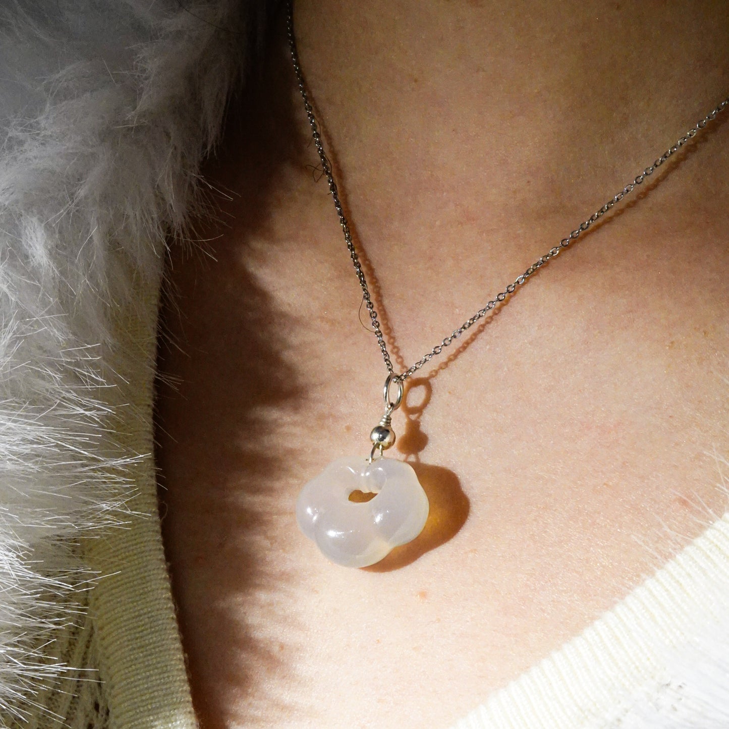 Yun | Ice Chalcedony Mini Cloud Lock Charm - Metal