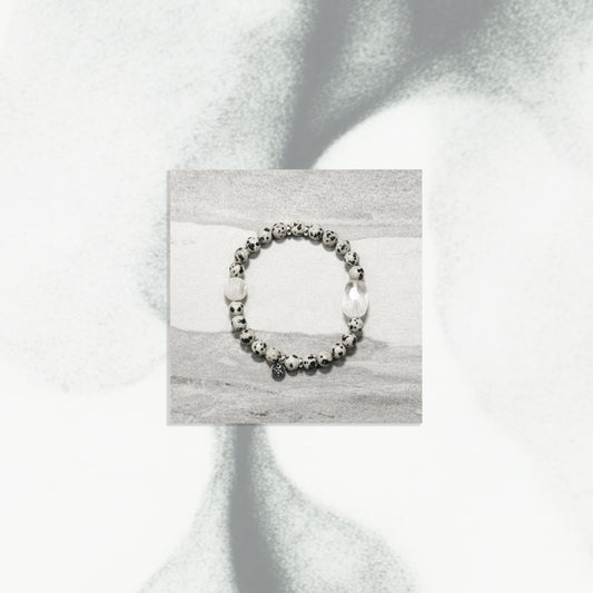 Winter Stone Bracelet - Dalmatian Jasper Mother of Pearl Clear Quartz
