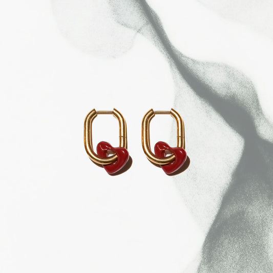Kiln Heart - Red Enamel Huggies Hoop Earrings