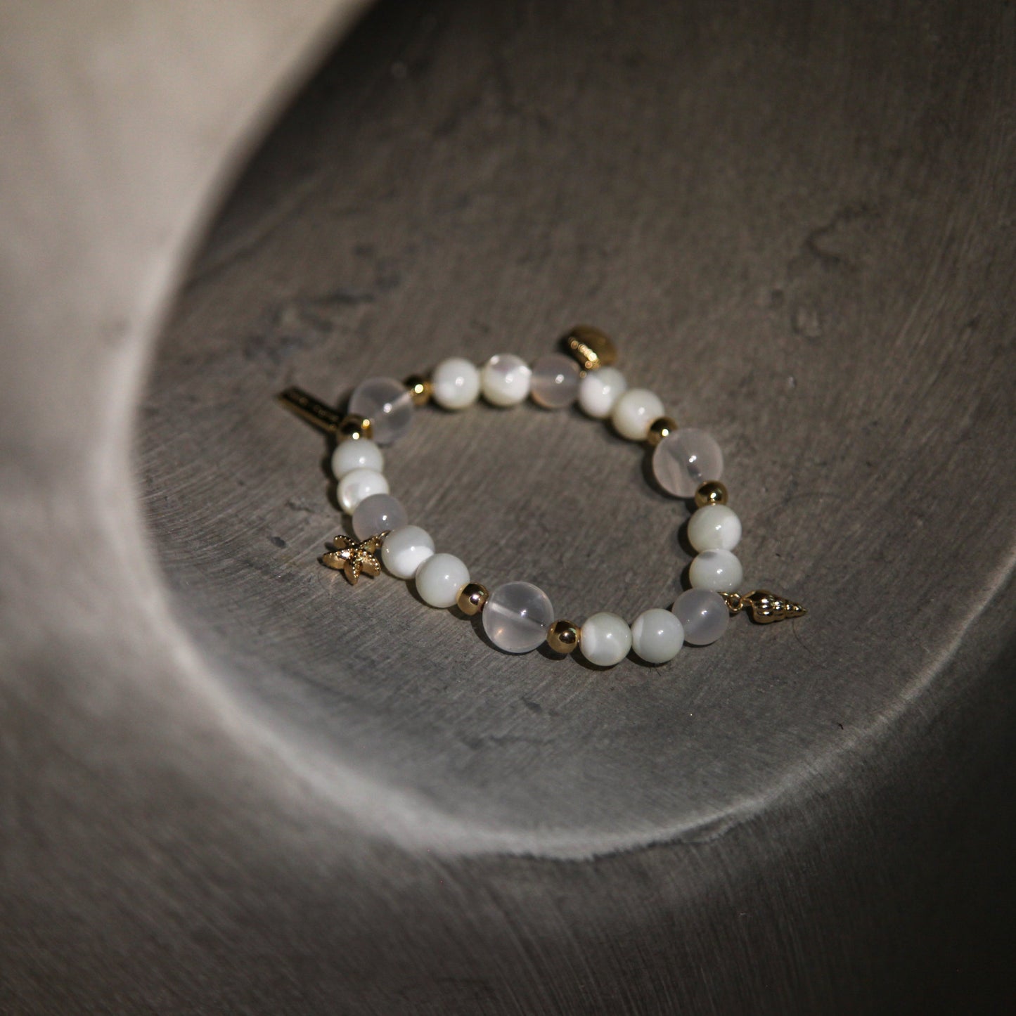 Beachwalk Bracelet Mother of Pearl White Jade Ghost Quartz