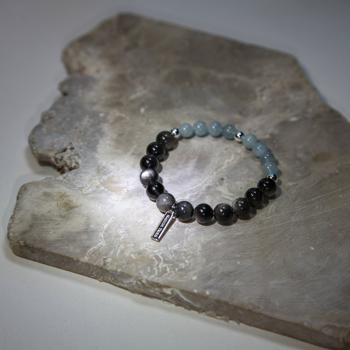 Obsidian Sea Bracelet Aquamarine Silver Obsidian
