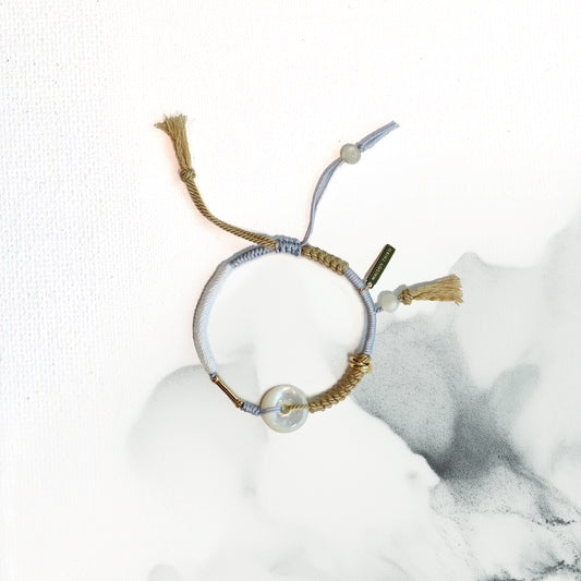 Ping An | Braided Mother of Pearl Peace Buckle Bracelet - Metal