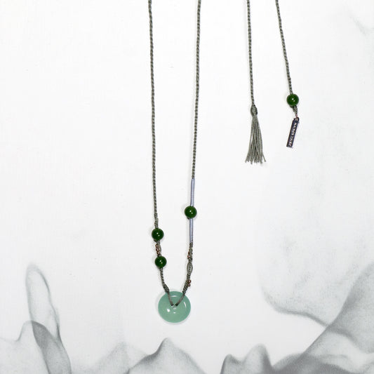 Ping An | Braided Jade Peace Buckle Necklace - Wood