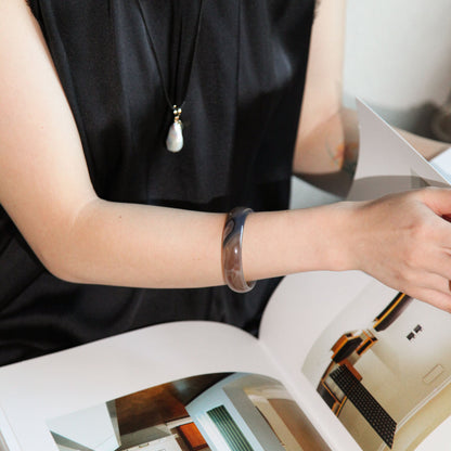 Born Once | "Ink" Black Agate Jade Bangle Classic Round