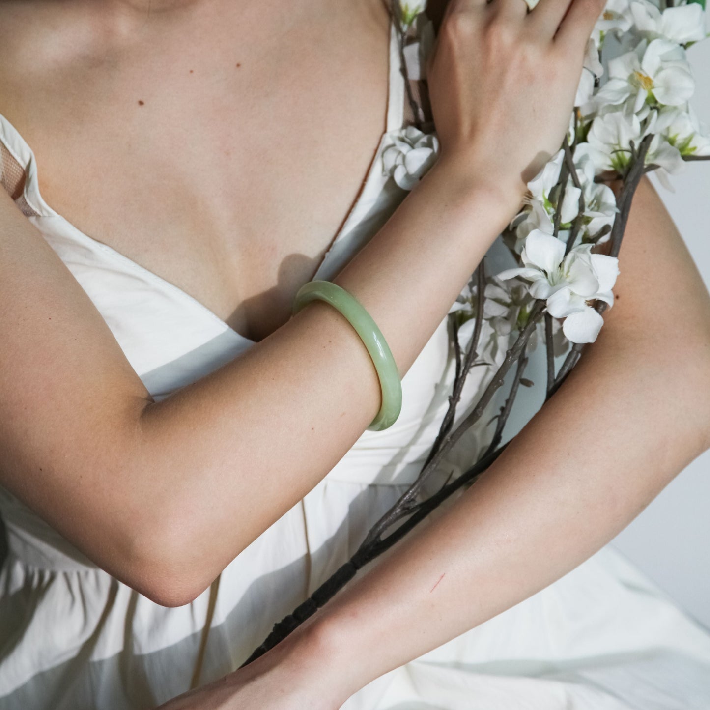 Born Once | "Celadon" - Serpentine Jade Bangle Full Round