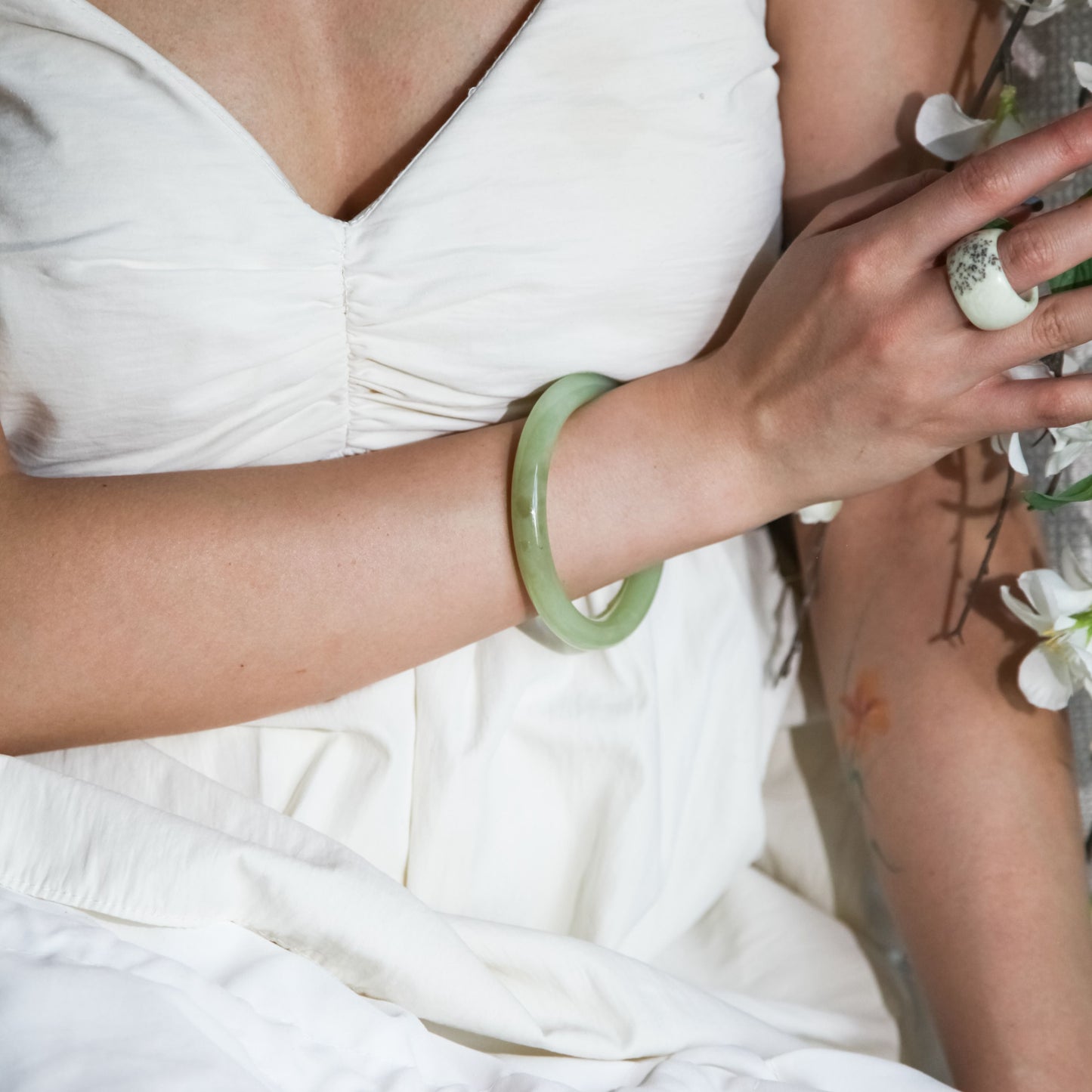 Born Once | "Celadon" - Serpentine Jade Bangle Full Round
