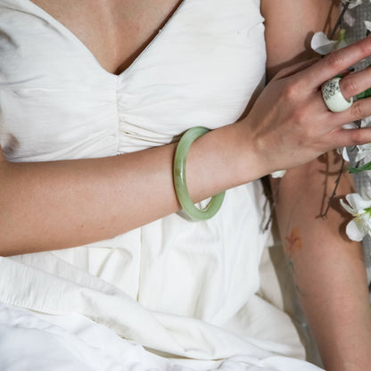 Born Once | "Celadon" - Serpentine Jade Bangle Full Round