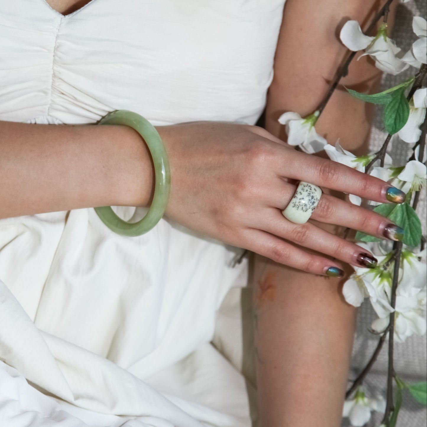 Born Once | "Blossom" Serpentine Jade Domed Ring