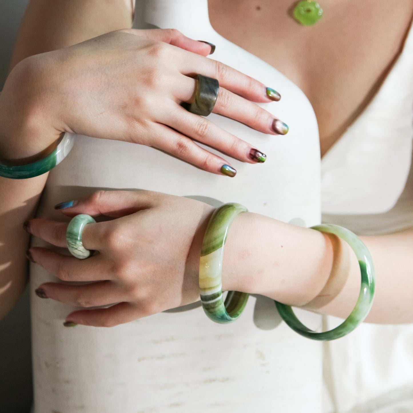 Born Once | "Strata" Agate Jade Bangle Classic Round
