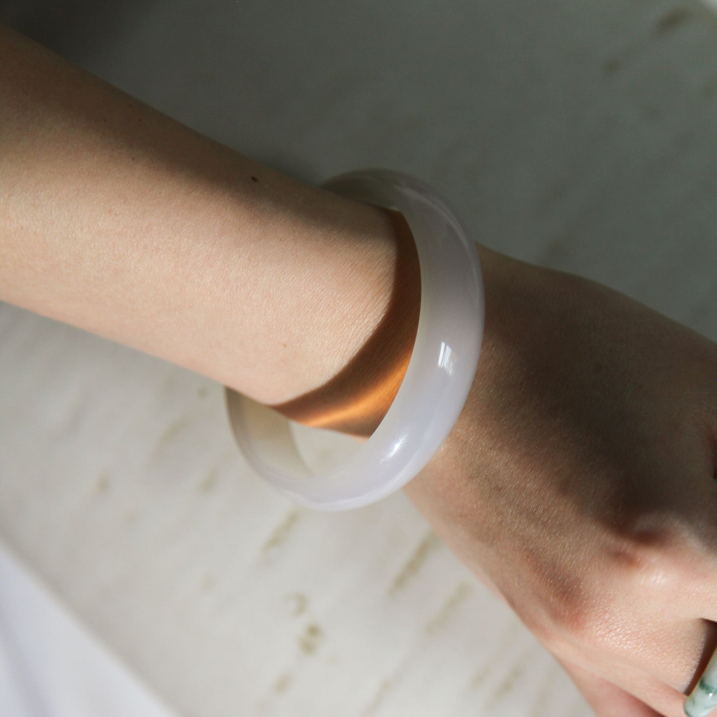 Born Once | "Pure" White Agate Jade Bangle Classic Round