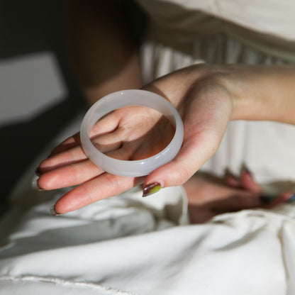 Born Once | "Pure" White Agate Jade Bangle Classic Round