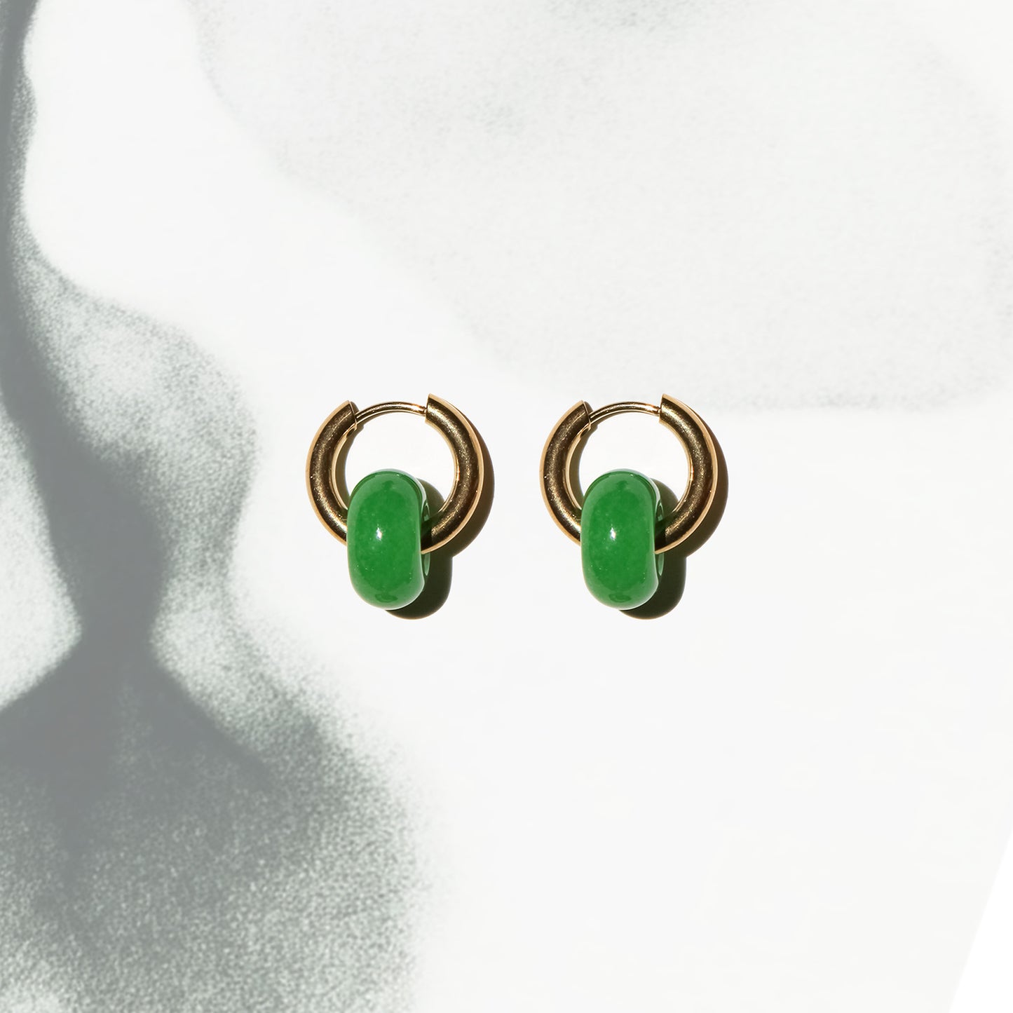 Verdant Orbit - Green Agate Huggie Hoop Earrings