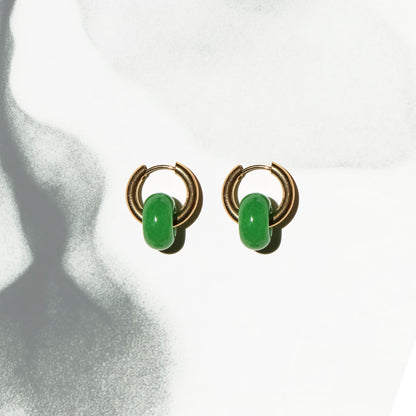 Verdant Orbit - Green Agate Huggie Hoop Earrings