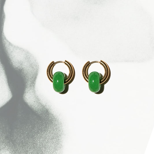 Verdant Orbit - Green Agate Huggie Hoop Earrings