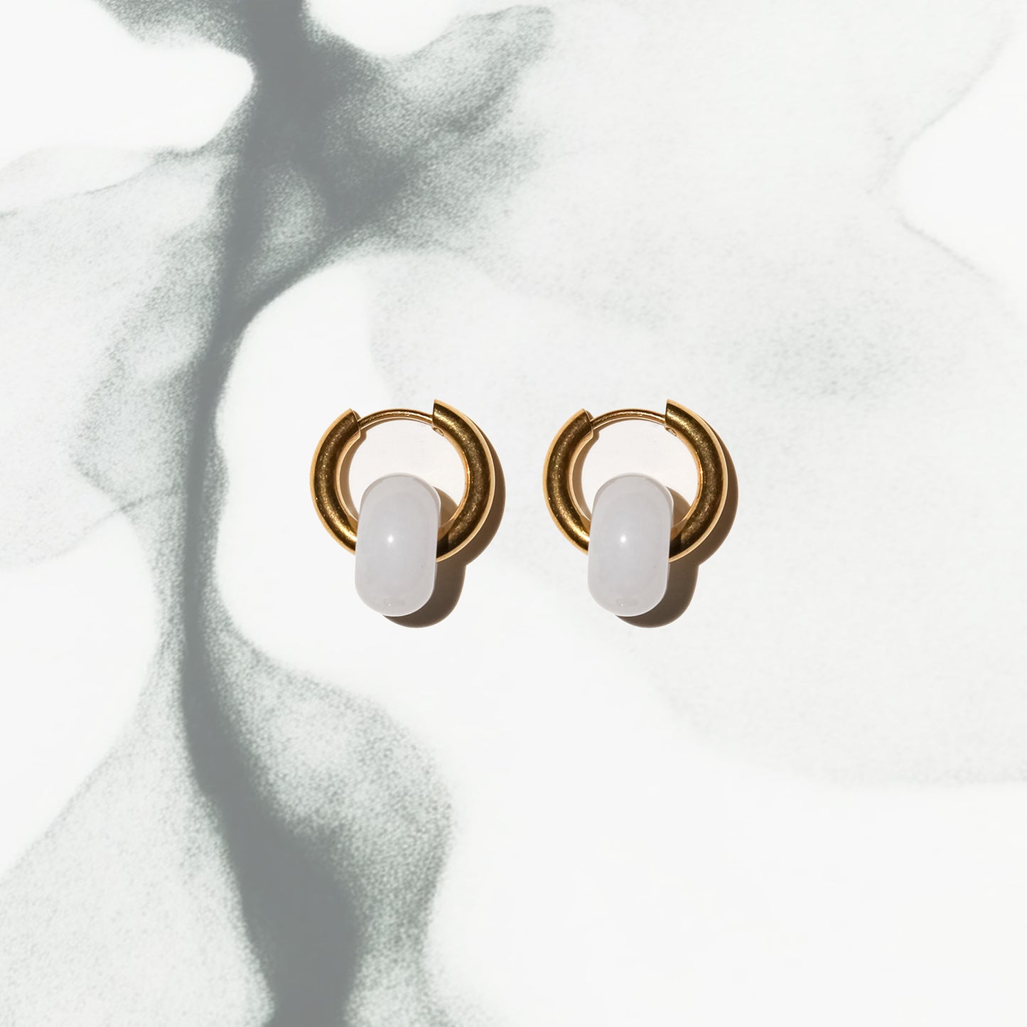 Mist Orbit - White Jade Huggie Hoop Earrings