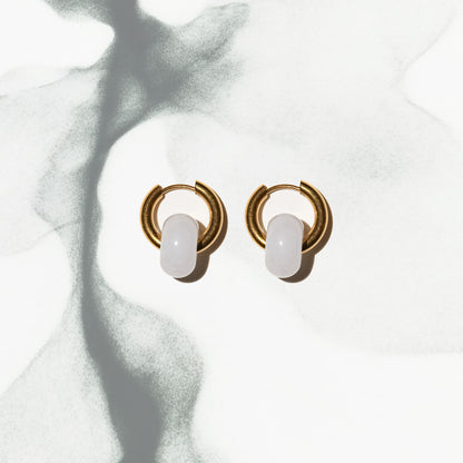 Mist Orbit - White Jade Huggie Hoop Earrings