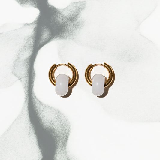 Mist Orbit - White Jade Huggie Hoop Earrings
