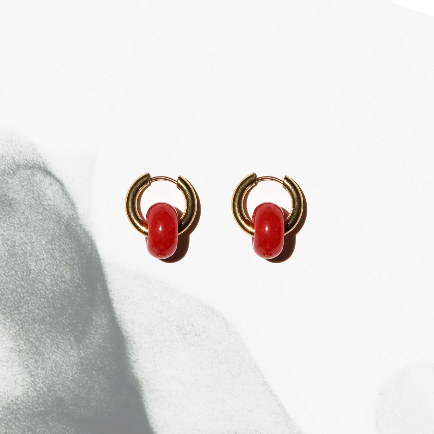 Ember Orbit - Red Chaceldony Huggie Hoop Earrings