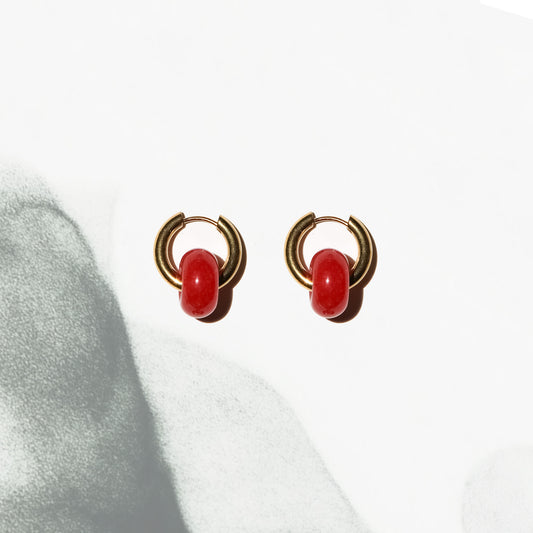 Ember Orbit - Red Chaceldony Huggie Hoop Earrings