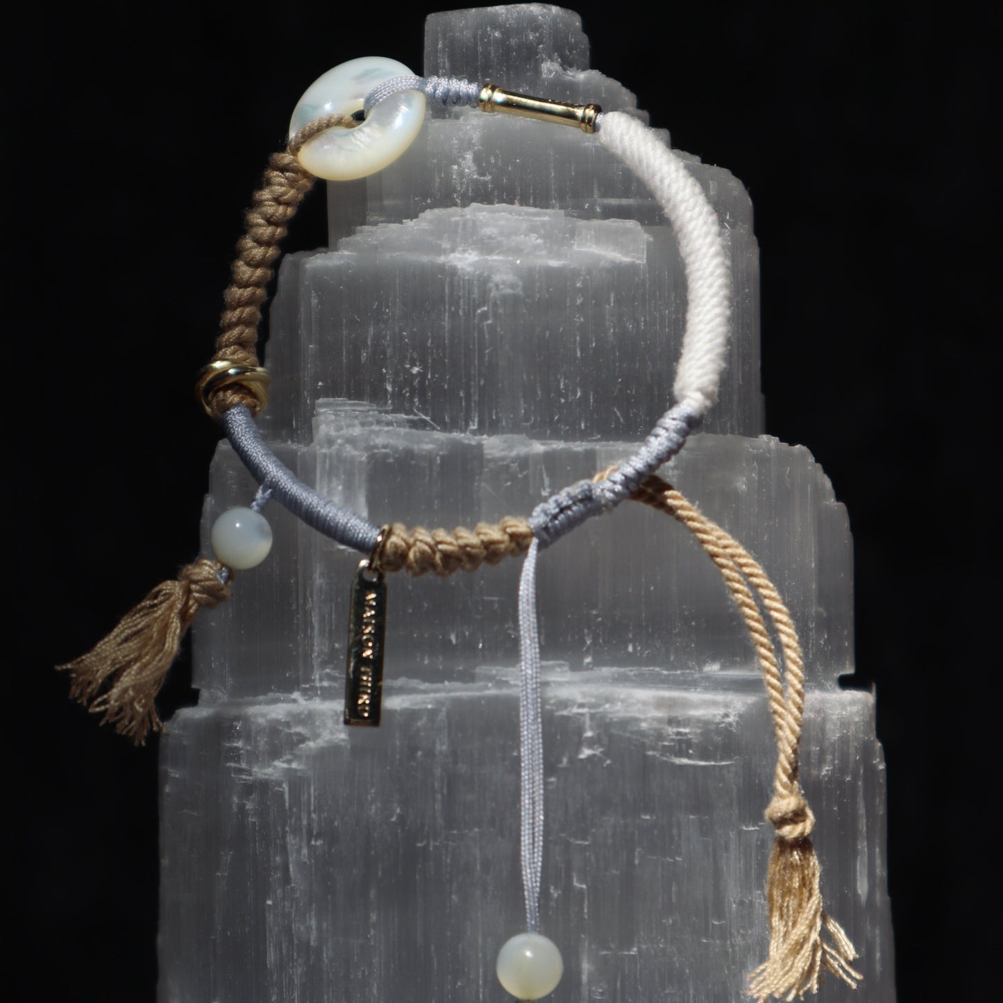 Ping An | Braided Mother of Pearl Peace Buckle Bracelet - Metal